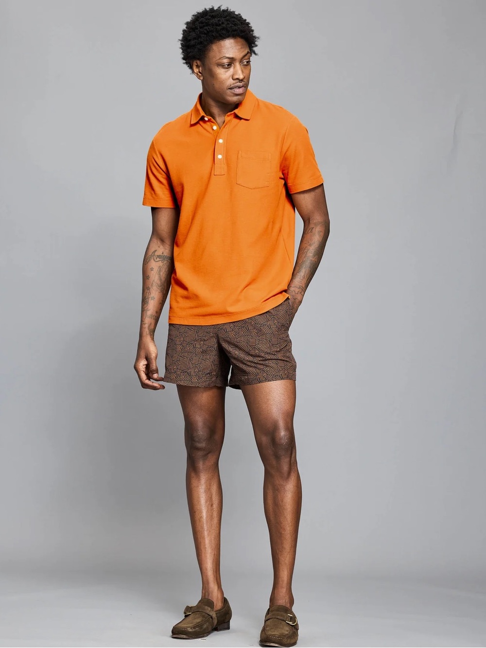 Billy Reid Orange Short-Sleeve Polo